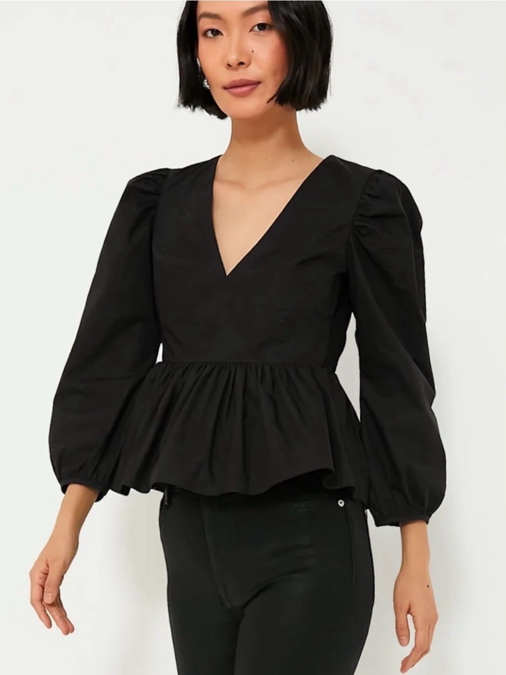 NWT Tuckernuck Hyacinth House Puff Sleeve Peplum Blouse Black Medium